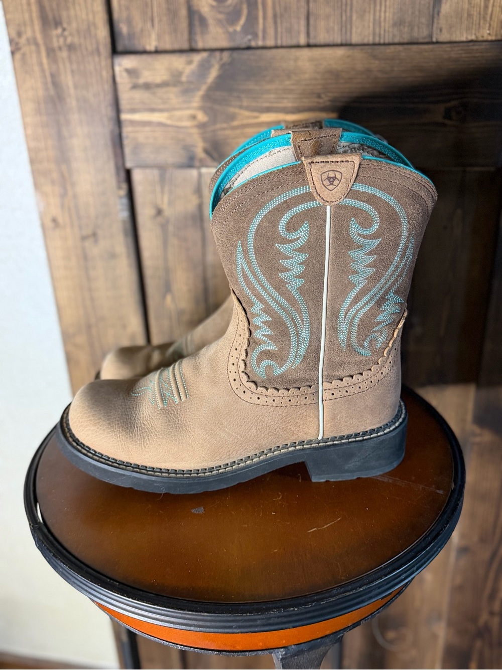 Ariat Tan Women’s Cowboy Boots with Turquoise Embroidery